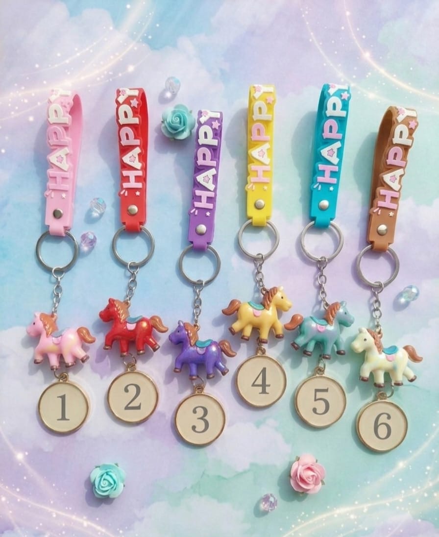 Happy Pony Marble Keychain