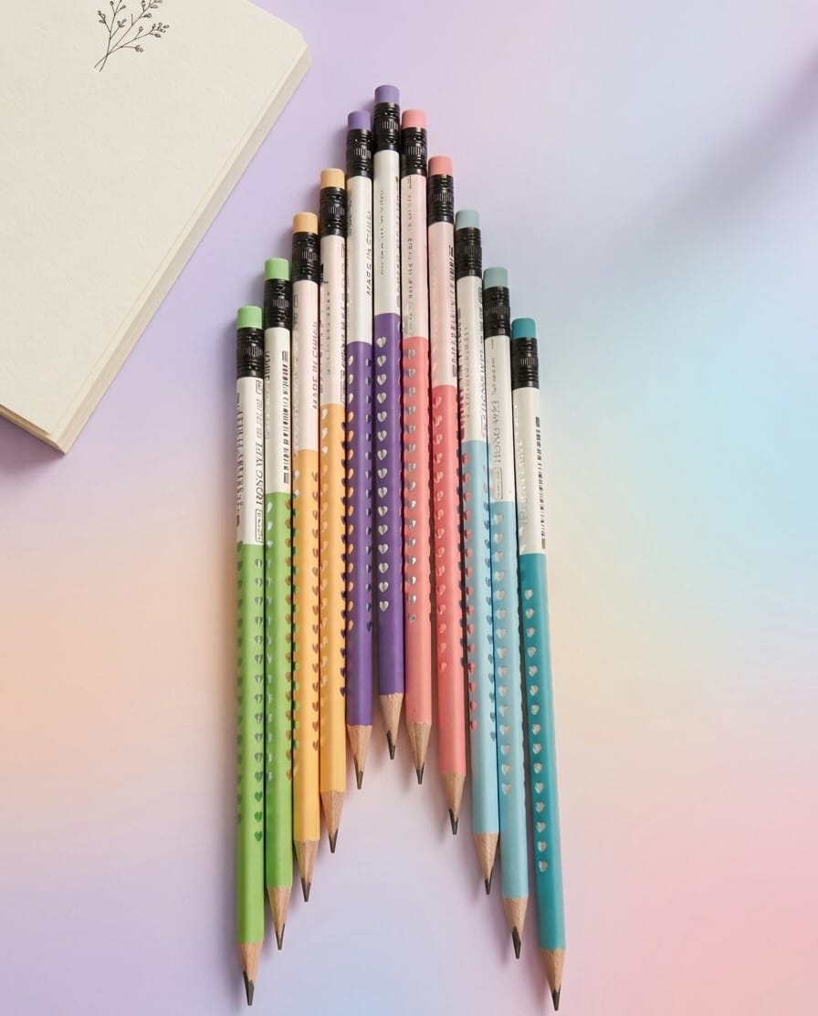 Pastel Heart-Pattern Graphite Set of 12 Pencils