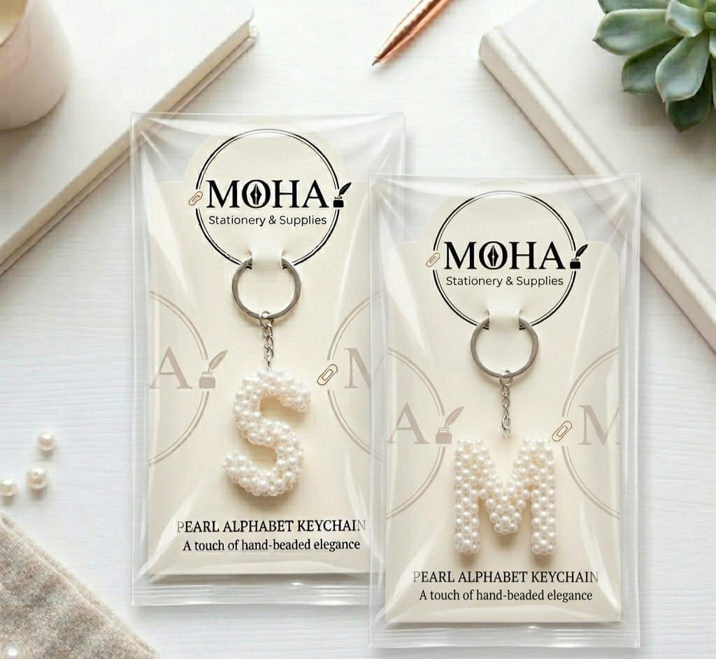 Elegant Beaded Initial Keychain by MOHA