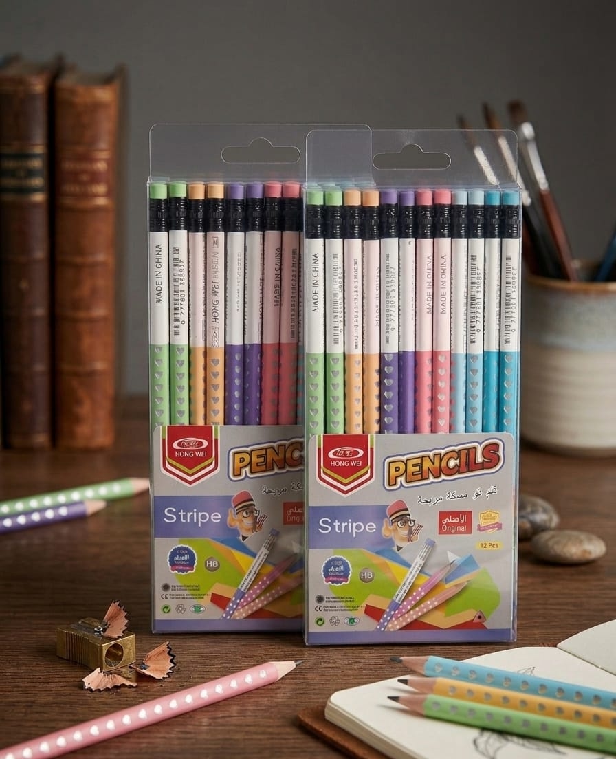 Pastel Heart-Pattern Graphite Set of 12 Pencils