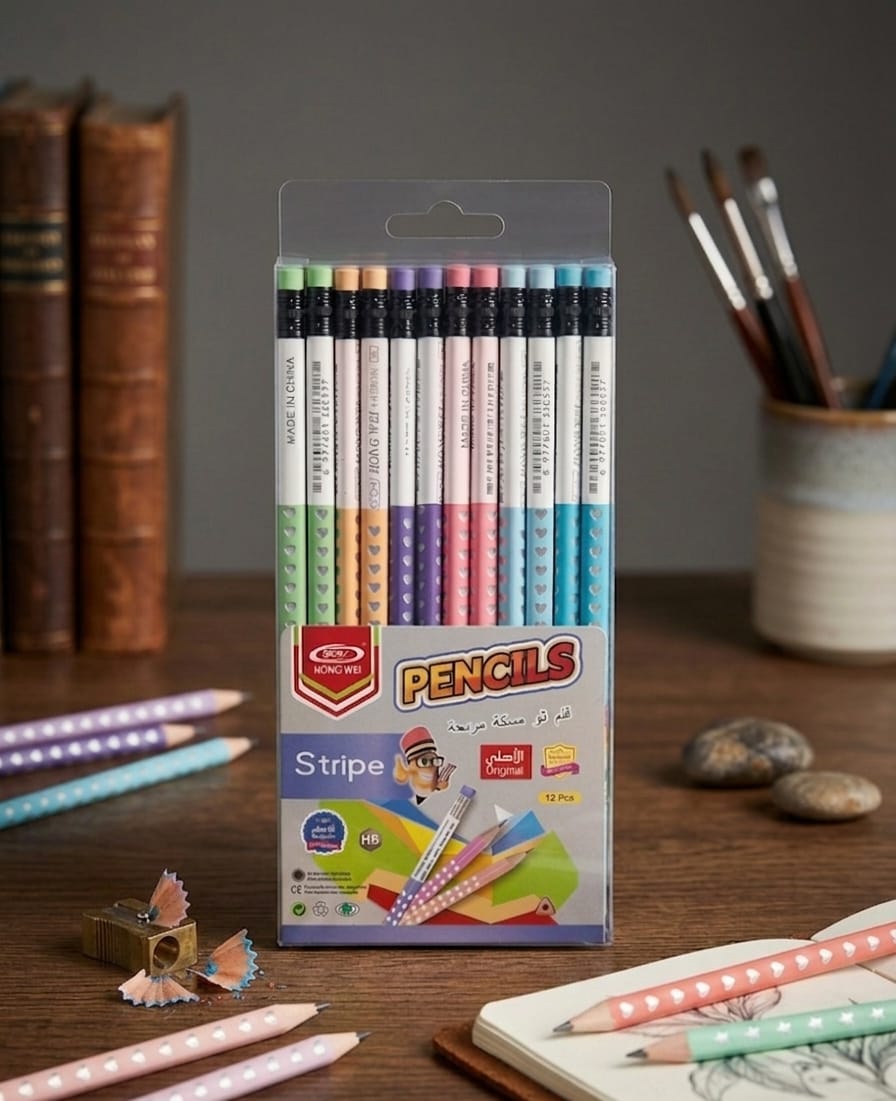 Pastel Heart-Pattern Graphite Set of 12 Pencils