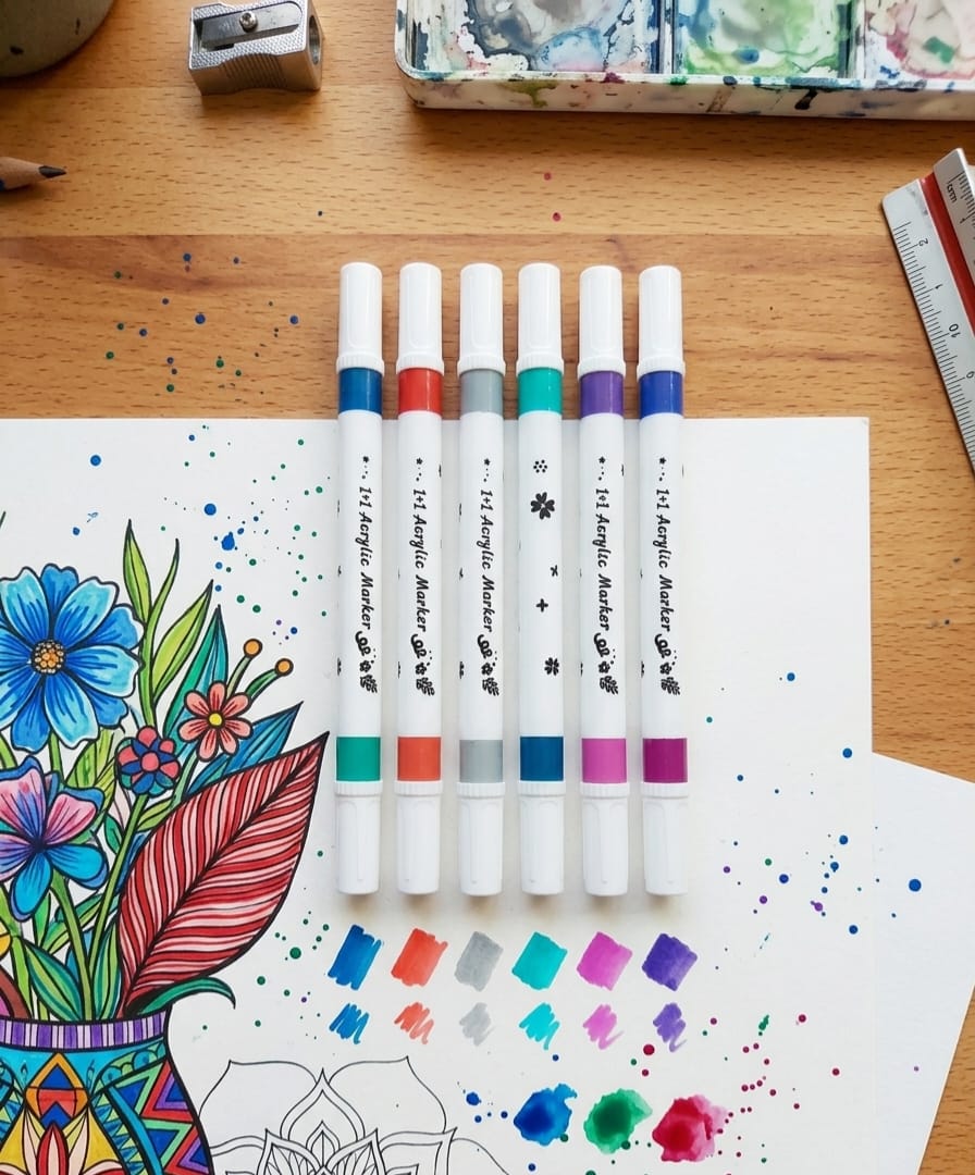 1+1 Dual-Tip Acrylic Marker Set(6 pcs)