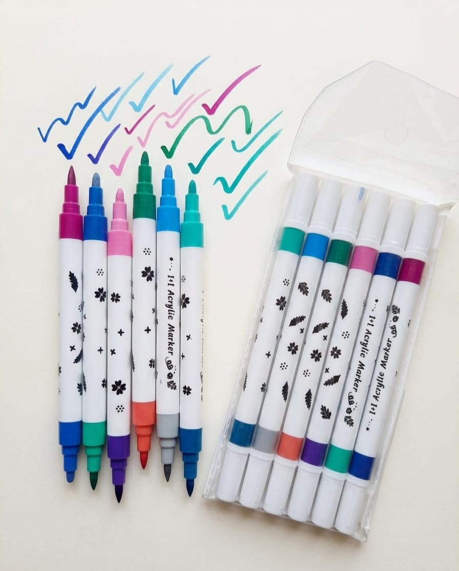 1+1 Dual-Tip Acrylic Marker Set(6 pcs)